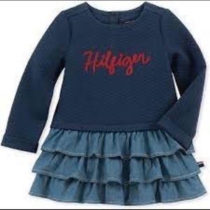 Tommy Hilfiger NWT! Girl Embroidered Long Sleeve Ruffle Denim Dress